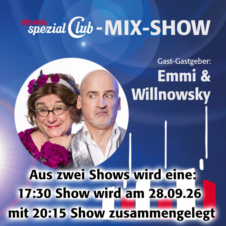 Club-Mix-SHOW Mo. 28. September 2026 • 17:30 auf 20:15 verschoben - live im Apollo in Hannover Club-Mix-SHOW Mo. 28. September 2026 • 17:30 auf 20:15 verschoben - live im Apollo in Hannover